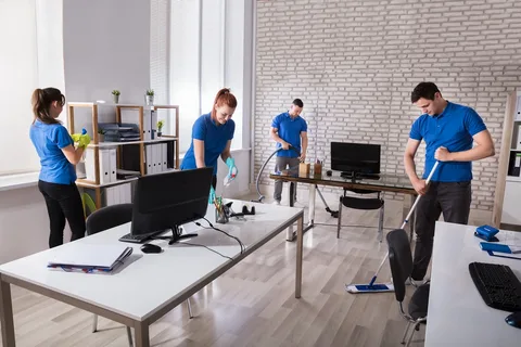 People cleaning office